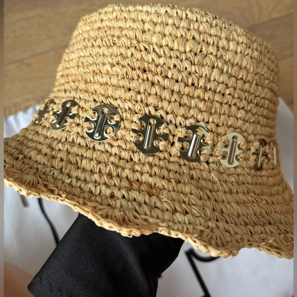 Paco Rabanne Embellished Raffia Bucket Hat Beige - Picture 7 of 16